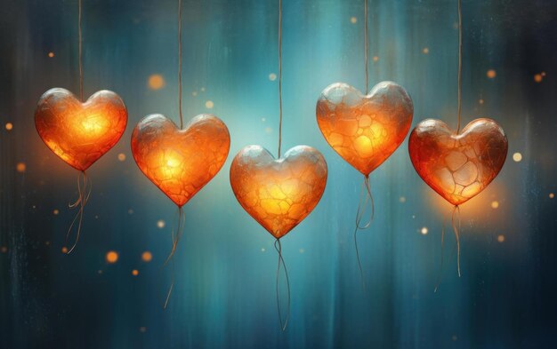 Heart design lights dangling on a string