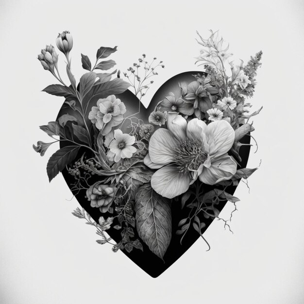 Photo heart design made of flowers and ivy