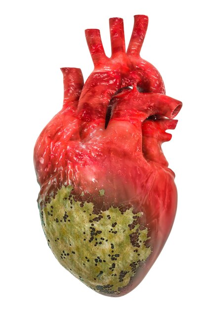 Foto concetto di malattia cardiaca culla di newton con rendering 3d del cuore