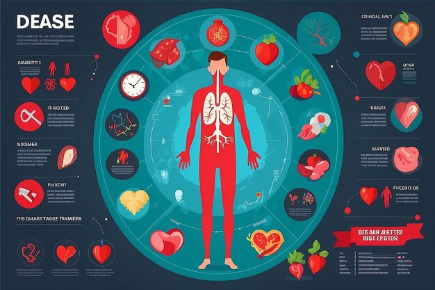 Photo heart disease risk factors infographic in flat design vector illustration