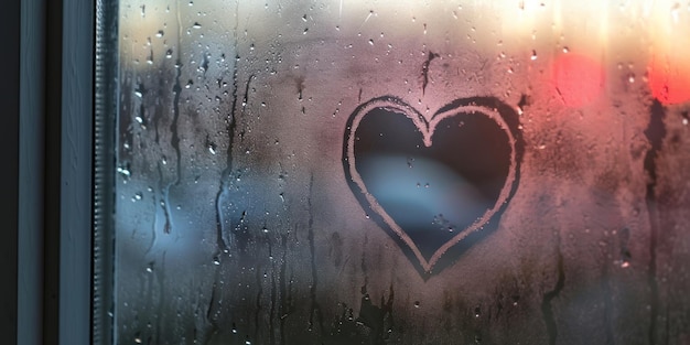 Heart drawing on glass window misted