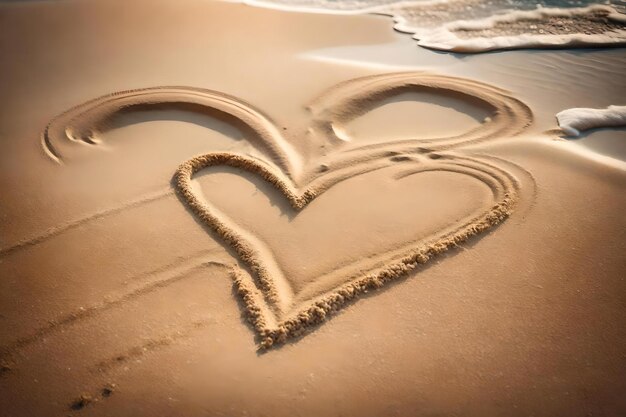 Photo a heart drawn in the sand on a beach