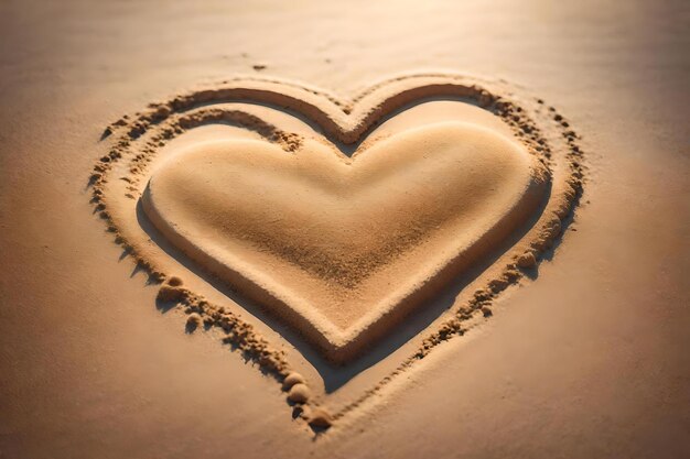 Photo heart drawn in the sand on a beach