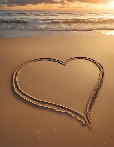 A heart drawn in the sand with the tide slowly washing it away ephemeral love