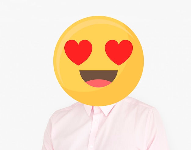 Foto cuore occhi faccia ritratto emoji su un uomo