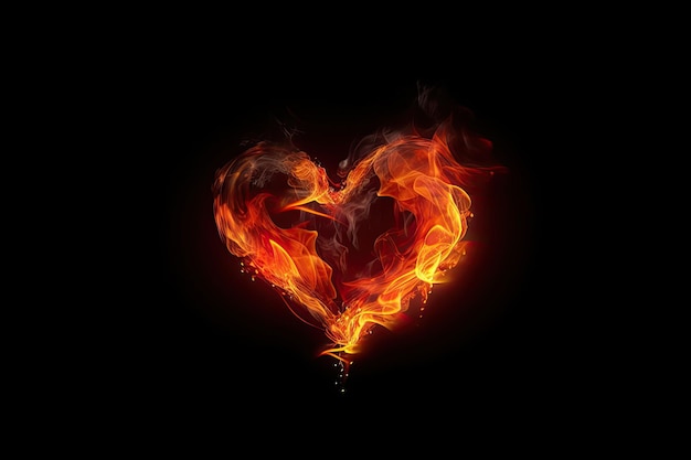 Heart of fire on a black background Valentines day card Fire heart on a dark background AI Generated