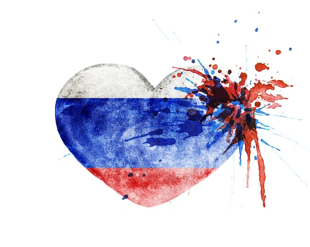 Russian flag in heart shape on white background stock photo