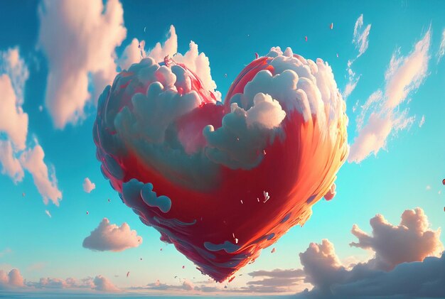 Heart floating in the sky Valentine day concept