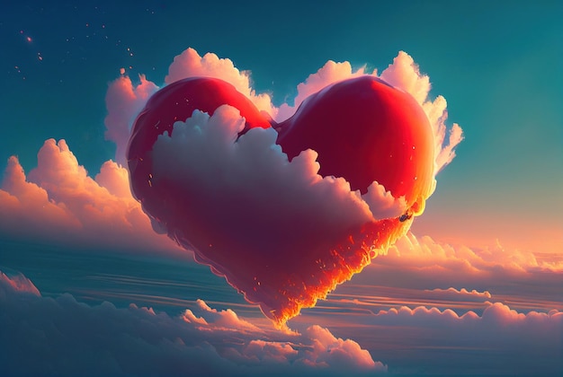 Heart floating in the sky Valentine day concept