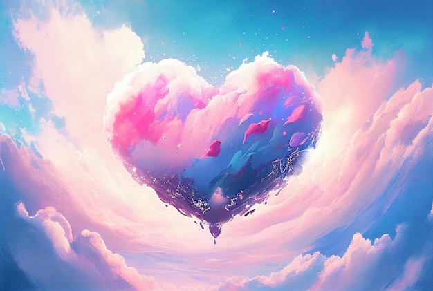 Heart floating in the sky Valentine day concept