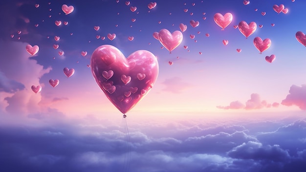 Heart floating in the sky valentines day concept