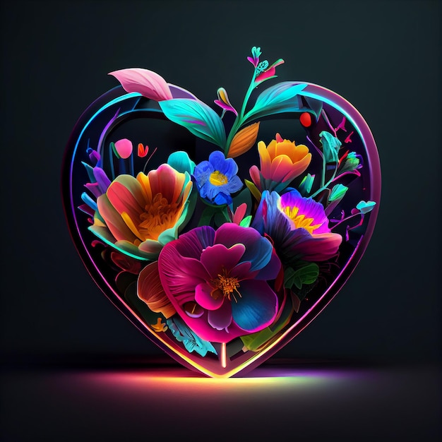 heart and flower neon glow color glass