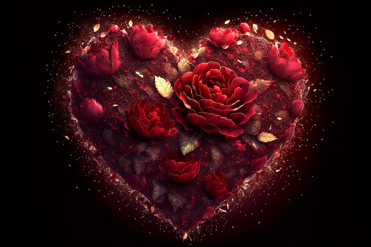 Photo heart of flowers valentines day gift in shape of heart made of red rose flowers symbol of love 3d illustration