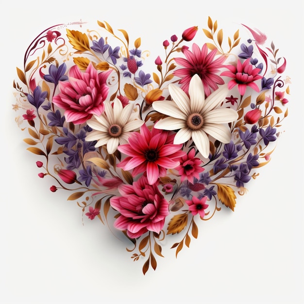 Сердце из цветов в акварели