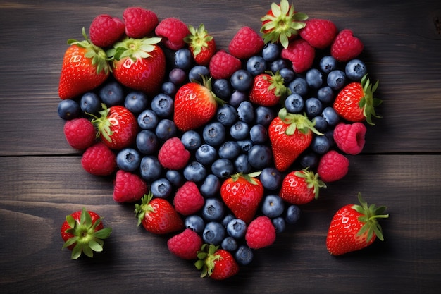 heart formed from different berries like strawberries blackberries raspberries and blueberries AI Ge