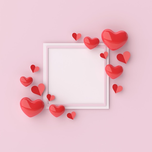 Heart frame Valentine background 3D illustration