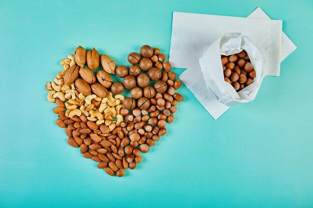 Heart from Assorted nuts Rich in minerals and vegan protein vitamins and antioxidants immune system boosting Healthy nutrition high in zinc magnesium Love nuts