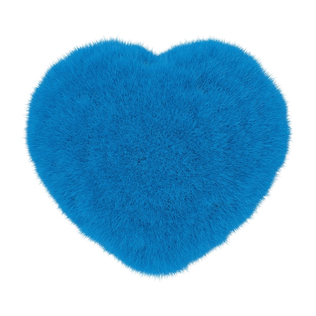 Heart from Blue Fur on a white background. 3d Rendering
