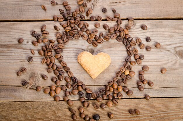 Heart from coffee beans and cookies-heart