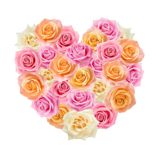 Heart from fresh pink and yellow roses