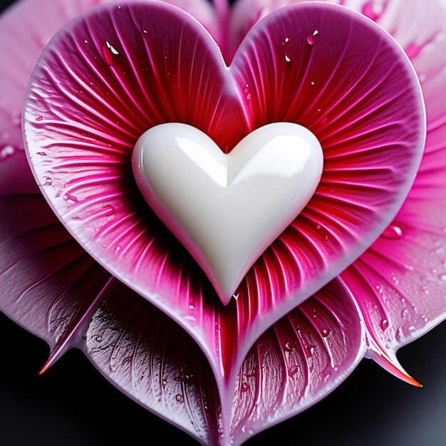 Фото Сердце из лепестков цветка на черном фоне 3d-рендеринг