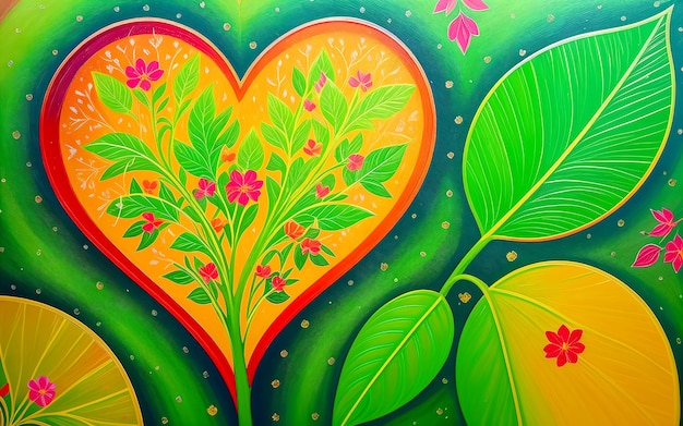 Heart from plantsOil painting