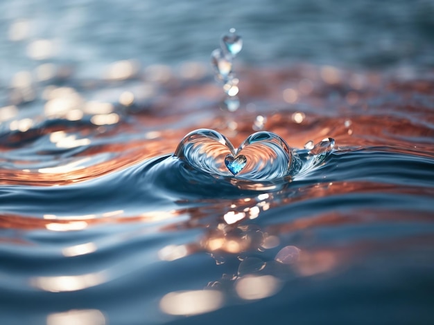 Heart from water splash with bubbles isolated