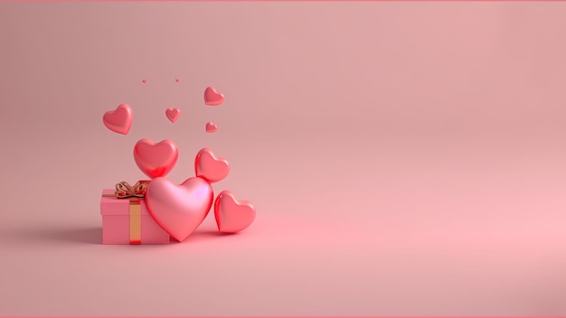 마음과 선물 상자 복사 공간 분홍색 배경에 고립 된 3d 그림