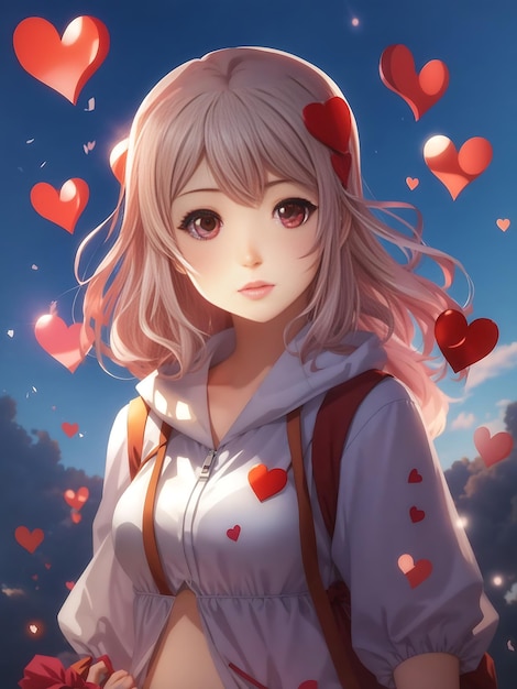 heart and girl anime character