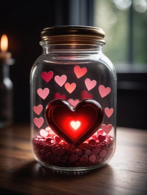 Heart in a glass jar with hearts