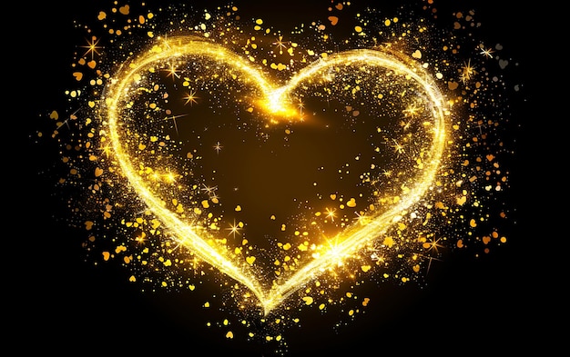 Photo heart of gold and glowing particles on a black background