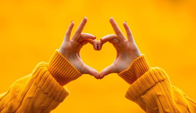 Photo heart hands against vibrant orange backdrop