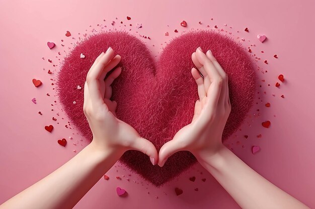 Photo heart in hands cute 3d cartoon illustration for valentines day