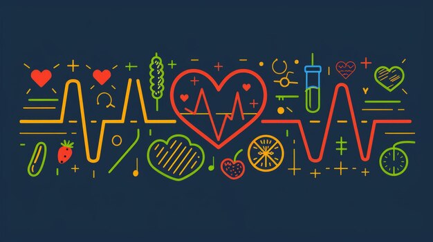 Heart health care symbols Healthy food and fitness leads to healthy heart and life