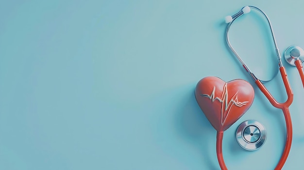 Foto salute del cuore e concetto medico stetoscopio medico e cardiogramma sul cuore rosso su ia generativa