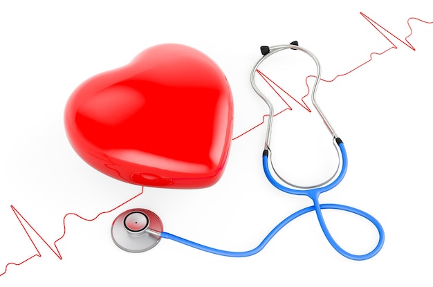 Heart and heartbeat symbol with stethoscope Diagnosis and treatment of heart concept 3D rendering