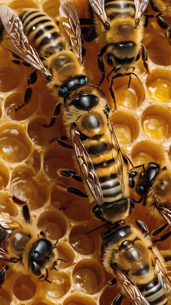 In the heart of the hive bee breeder's photo of queen bees on comb