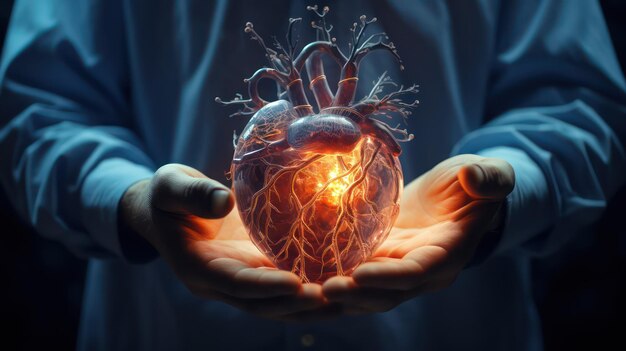 Heart in human hands close up