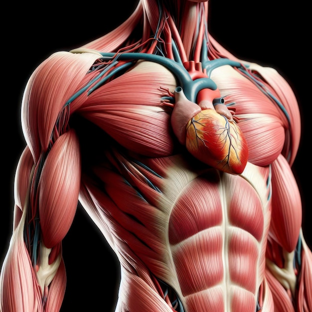 Photo heart human muscles human anatomy isolated on black background