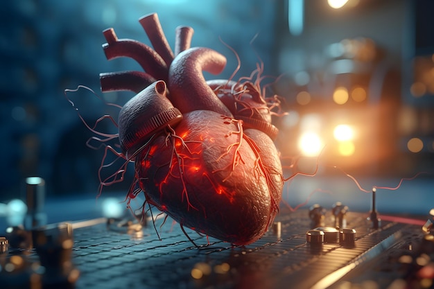 사진 질병 및 현대 기술의 심장 그림 의료 심장학에서 상징하는 심장