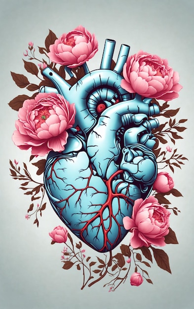 Heart illustration with flowers 3D art style 1