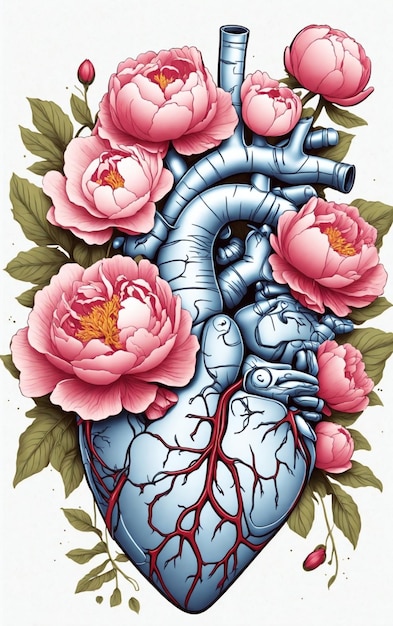 Heart illustration with flowers 3D art style 2