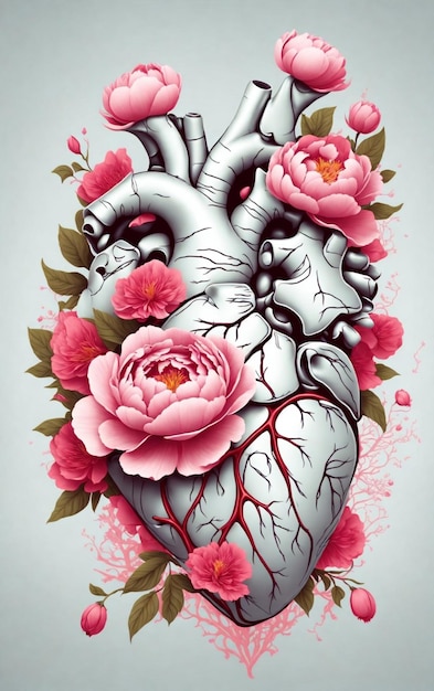 Heart illustration with flowers 3D art style 3