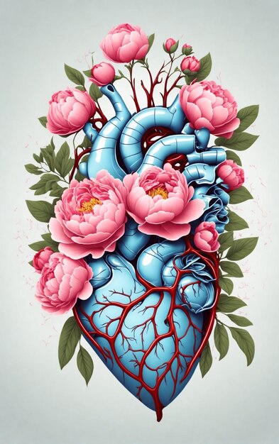 Heart illustration with flowers 3D art style