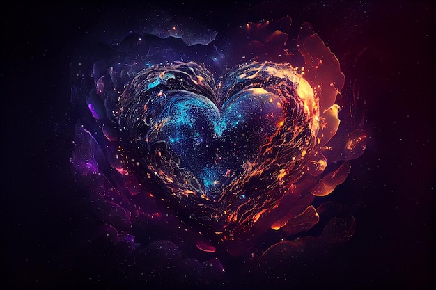 Heart In Indigo Cosmic Sky For Valentine's Day Generative AI