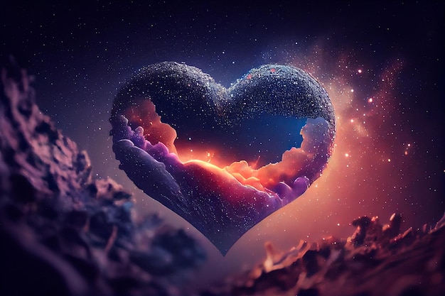 Photo heart in indigo cosmic sky for valentine's day generative ai