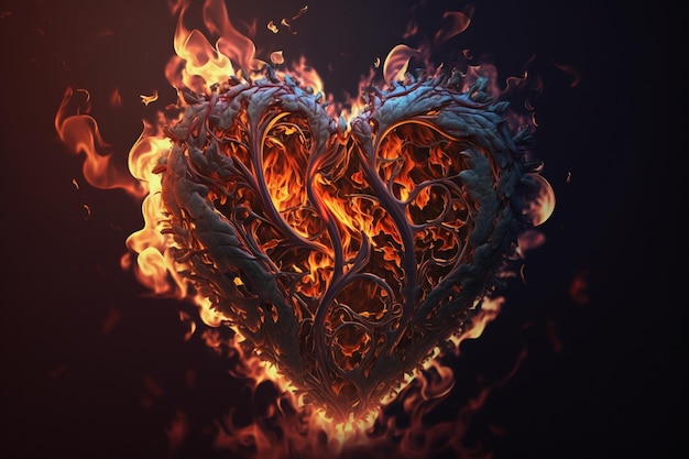 A heart is burning on a black background