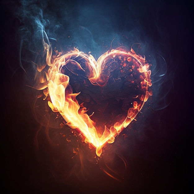 Heart is burning dark background with heart is on fire