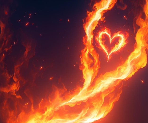 A heart is drawn on a fire with the word love on it