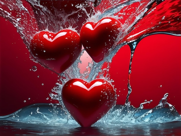 Heart is splashing into water background